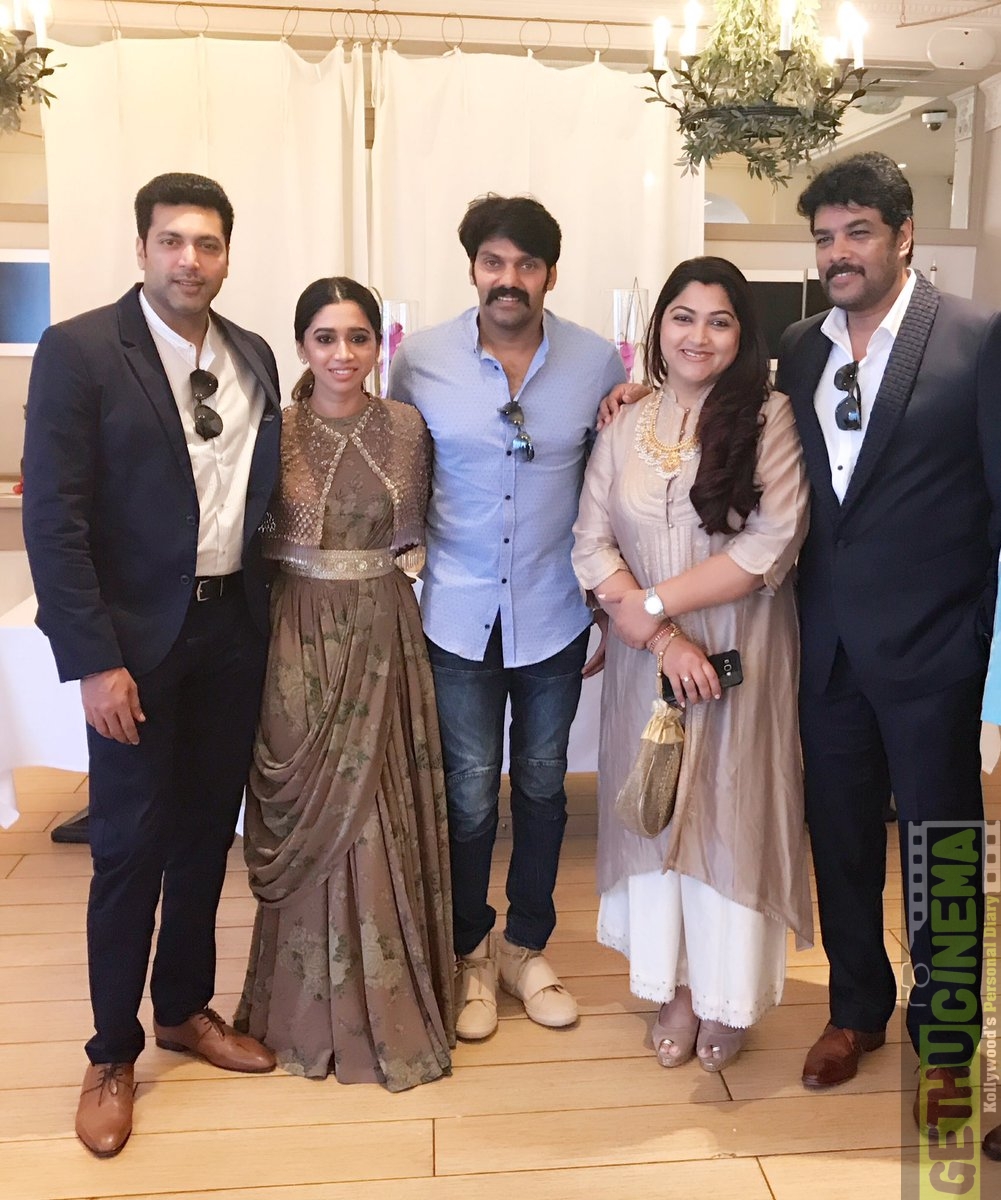 jayam ravi and arya at cannes sangamithra team 2