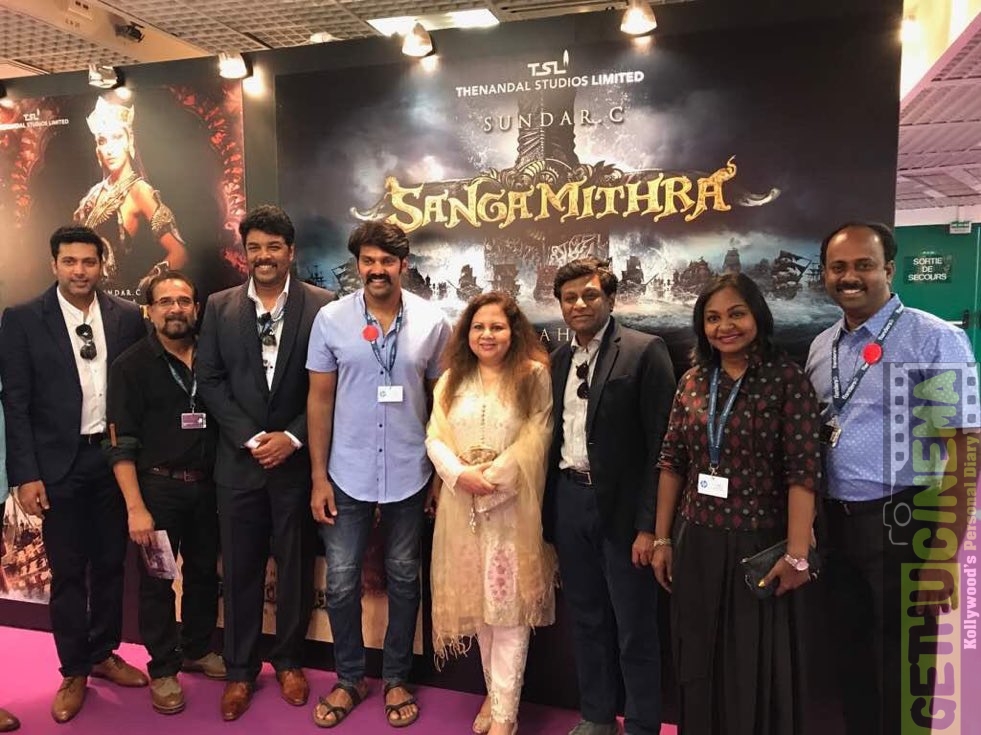 jayam ravi and arya at cannes sangamithra team