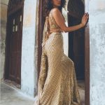 Hindi Medium actress pakistani saba qamar zaman golden dress back pose (23)