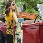 Hindi Medium actress pakistani saba qamar zaman  yellow and black designer clothes with vintage car coolers (6)