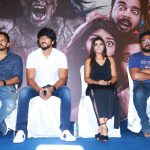 Iruttu Araiyil Murattu Kuththu press meet, Yaashika Aanand, gautham, sitting, stage