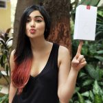 Adah Sharma, black dress, mobile, OnePlus6