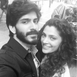 Harshavardhan kapoor with mirzya heroine black and white selfie image(1)