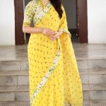 Keerthy Suresh, saree, full size, yellow