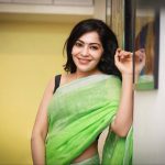 ramya vj in light green saree posing