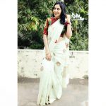 ramya vj in white designer with colored blouse saree at her terrace 2