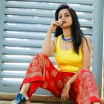 Athithi Das, yellow and red dress