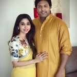 Jayam Ravi, Aarthi, Yellow Saree, husband and wife