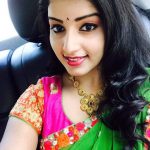 Malavika Menon, green saree, selfie, car