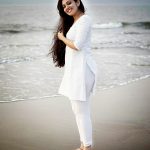 Veena Nandakumar, white dress, morning, beach