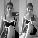 anukreethy vas Miss TamilNadu India 2018 black and white smiling and serious pose selfie in tank top mirror (26)