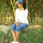 megha mathew in garden white and blue jean  (2)