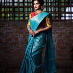 Nakshathra, blue saree, adorable