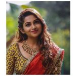 Nakshathra, red saree, brown hair