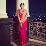 Shivani Rajashekar, pink saree, night