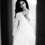anupriya goenka  black and white photography free hair white dress gown, and white slip  (3)