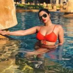 Chandrika Ravi, orange bra, swimming dress, water