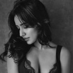 Neha Sharma, black and white, close up