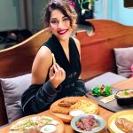 Shivani Singh, black dress, food, eating