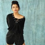 Hebah Patel, model, black towser