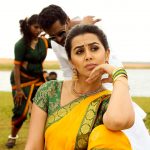 Nikki Galrani, prabhu deva, saree, shooting spot