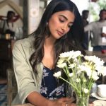 Pooja Hegde, flower, shy, hd