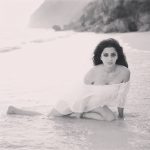 Vedhika, beach, black and white