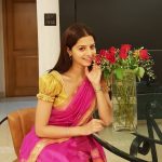 Vedhika, pink saree