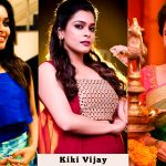 kiki vijay, 2018, hd, wallpaper, anchor, saree, collage