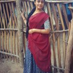 Ammu Abhirami, Ratsasan Actress, red saree, new hair style