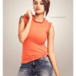 Oviya helen, Photo Shoot, orange t shirt