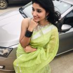 Adhiti menon, green saree, car, engaging