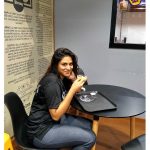 Indhuja, black dress, food