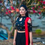 Sreemukhi, black dress, tree