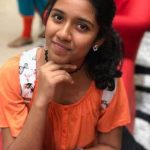 Sadhana, Child, Artist, orange dress, adorable