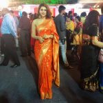 Shraddha Das, orange saree, night, temple function