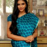 Vasundhara Kashyap, Kanne Kalaimaane Actress, blue saree, homely