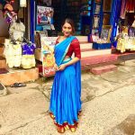 Bommu lakshmi, 90 ml actress, blue saree, road