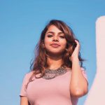 monisha ram, 90 ml actress, rose dress