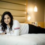 Srushti Dange, Pottu Actress, lying bed