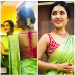 Vani Bhojan, green saree, front, back side