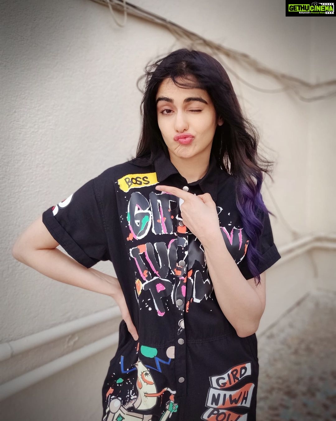 Adah Sharma Instagram - Guess who the Real BOSS is 😁😬SWIPE! #DefinitelyNotThePersonWearingTheWordBossPrintedOnHerClothesAndPointingOutToit 🤣🤣🤣🤣 . . Wearing @mashbymalvikashroff Styled by @juhi.ali Hair @snehal_uk Shoes : my mothers sneakers because I had I can't seem to keep my white ones white for more than 2 minutes 🙈🐒🙊 . . P.S. @adah_ki_radha is #StarKidRadhaSharma s account that I personally handle for everyone who has doubts 🙃 #100YearsOfAdahSharma #adahsharma
