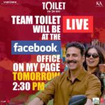 Akshay Kumar Instagram - Team @toiletthefilm will be LIVE from the Facebook office tomorrow at 2.30 pm on my Facebook page! Chat you all there 😉 @psbhumi