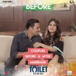 Akshay Kumar Instagram - From love to marriage to toilet! Watch to know what happens to couples before and after marriage. Video link in bio. #ToiletEkPremKatha @missmalini @toiletthefilm @psbhumi