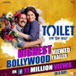 Akshay Kumar Instagram - Thank you for also making #ToiletEKPremKatha the Highest Viewed Bollywood Trailer On Facebook 🙌🏻 Happiness level 💯 @toiletthefilm @psbhumi