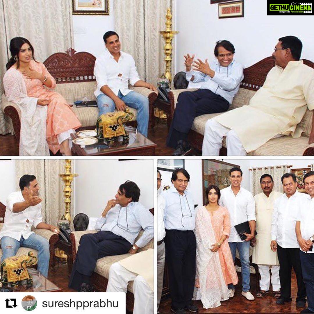 Akshay Kumar Instagram - Thank you so much for your kind words and time Sir. Looking forward to associating and making a difference ππ» #SwachchAzaadi #Repost @sureshpprabhu γ»γ»γ» Pleasure meeting Shri Akshay Kumar,fine actor,wonderful human being.Appreciate his efforts to spread awareness about #SwachhBharat through the powerful medium of cinema