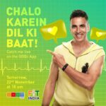 Akshay Kumar Instagram – Want to have a heart to heart talk with me? Catch me LIVE on the @goqiilife app tomorrow, 22nd November at 10:00 AM.

Download the app now! https://bit.ly/3498E51 
#BeTheForce #HealthyBanegaIndia #FitIndia