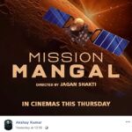 Akshay Kumar Instagram - Witness the journey of the brightest minds of the country! Advance bookings are open. Book your tickets for #MissionMangal NOW! Link in bio.