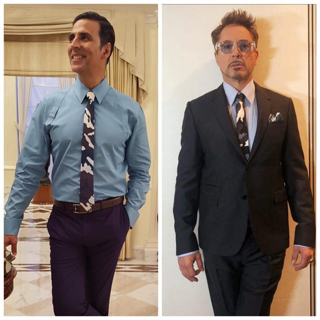 Akshay Kumar Instagram - When #IronMan Wears the same Tie as you!! #WhoWoreItBetter Ps: #EndGame is out of this World 🤩 #Givenchy Tie @robertdowneyjr