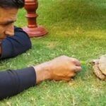 Akshay Kumar Instagram - Sometimes all you need to do is kick off your shoes, lie down on the grass and feed a tortoise. #NewFriend #ChillScenes